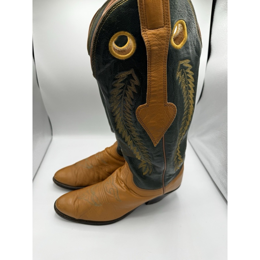 Vintage Leather Olathe Cowboy Boots Made In The USASize 10.5 Green/Brown Tall GC